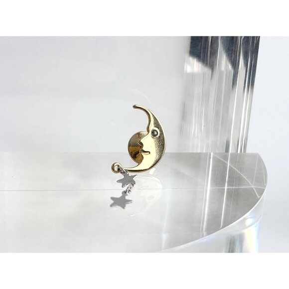 Crescent Moon & Stars Charmed Gold Toned Vintage Costume Jewelry Brooch - Picture 4 of 9